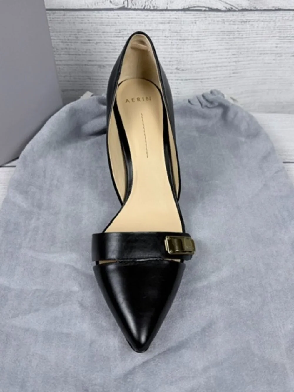 🖤 NIB AERIN Fatima Black Leather Pointed Toe D'Orsay Pumps Heels Size 8